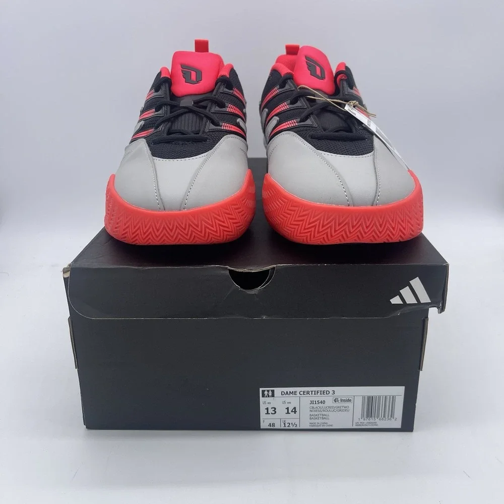 NEW Adidas Dame Certified 3 Low Basketball Shoe Grey Black Red Size 13 JI1540